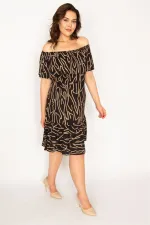 Kadın Kemik Madonna Yaka Volan Detaylı Dokuma Viskon Kumaş Elbise 65N33529