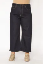 Kadın Lacivert Geniş Paçalı Yüksek Bel 5 Cepli Likralı Kot Pantolon 65N29279