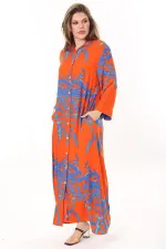 Kadın Büyük Beden Mavi Ön Boy Düğmeli Gömlek Yakalı Uzun Elbise 65N37875