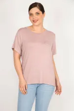 Kadın Pudra Büyük Beden Bisiklet Yaka Peto Cepli Bluz