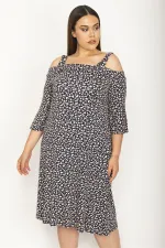 Kadın Lacivert Askılı Omuz Dekolteli Kol Ağzı Volanlı Viskon Elbise 65N26348