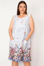 Kadın Mavi Büyük Beden Cepli Tunik Elbise 65N35598