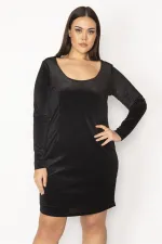 Kadın Büyük Beden Siyah, Simli Abiye Elbise 65N39057