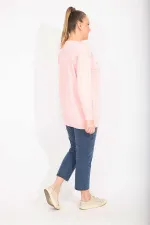 Kadın Pembe Pamuklu Kumaş Taş Ve Baskı Detaylı Sweatshirt 65N35482