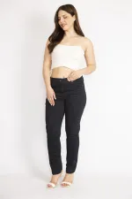 Kadın Siyah Büyük Beden Kazayağı Desenli Likralı Gabardin 5 Cep Pantolon