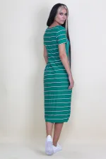 ÇİZGİ KOMBİNLİ BEL DETAYLI ETEK KISMI ANVELOP KESİM ELBİSE