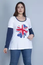 Kadın Beyaz Pamuklu Kumaş Uzun Kollu Renk Kombinli Bluz 65N27620