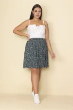 Kadın Yeşil Bel Lastikli Pilikaşe Detaylı Likralı Etek 65N28665