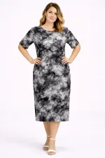 Kadın Büyük Beden Gri, Batik Desen Viskon Elbise 65N39469