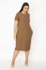 Kadın Sütlükahve Kendinden Çizgili Cepli Elbise 65N29922