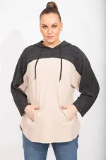 Kadın Gri Rahat Kesim Yumoş Kumaş Kapşonlu Cepli Sweatshirt 65N35488