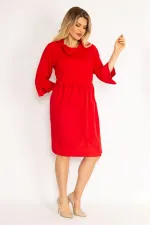 Kadın Kırmızı Dik Yakalı Etek Kısmı Yaka Ve Kol Ağzı Sıvama Kumaş Elbise 65N35038