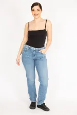 Kadın Mavi Büyük Beden 5 Cep Likralı Kot Pantolon