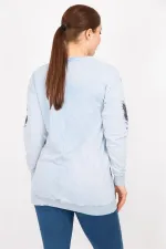 Kadın Mavi Büyük Beden Payet Detaylı Sweatshirt
