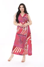 Kadın Renkli Anvelop Yakalı Ön Yırtmaçlı Uzun Elbise 65N37935