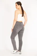 Kadın Gri Büyük Beden Likralı 5 Cep Kot Pantolon