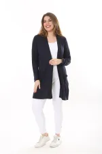 Kadın Büyük Beden Lacivert Ön Cepli Hırka 65N37600