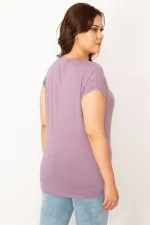 Kadın Lila Yakası Dökme Taş Viskon Bluz 65N33546