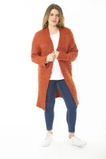 Kadın Büyük Beden Oranj Kalın Triko Hırka 65N37168