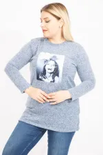 Kadın Mavi Yün Viskon Kumaş Aplike Ve Yan Yırtmaç Detaylı Tunik 65N35449