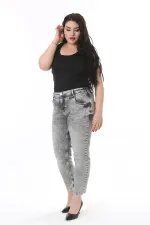 Kadın Büyük Beden Füme Yıkama Efektli Yüksek Bel Likralı 5 Cep Kot Pantolon 65N38122