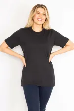 Women's Black Crew Neck Basic Blouse 65N35424
