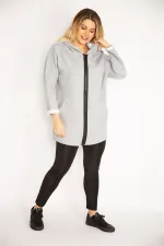 Kadın Antrasit Ön Fermuarlı Cep Ve Kapşonlu Mont 65N35108