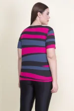 Kadın Fuşya Bisiklet Yakalı Pamuklu Kumaş T.Shirt 65N21080