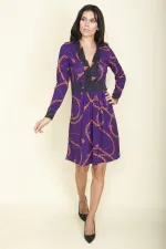 ROBE VIOLETTE À COL EN V ET À BANDE DE TAILLE POUR FEMME