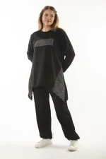 Kadın Büyük Beden Siyah Sim Detaylı Sweatshirt Pantolon İkili Takım 65N37054