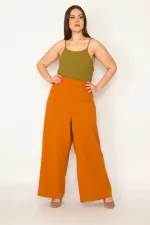 Kadın Taba Arka Kemer Lastikli Geniş Paçalı Krep Kumaş Pantolon 65N35411