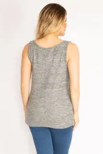 Kadın Gri Yün Viskon Kolsuz Bluz 65N35189