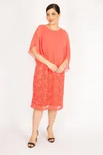 Kadın Lacivert Büyük Beden Şifon Pelerinli Astarlı Dantel Elbise