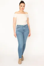 KADIN MAVİ 5 CEP LİKRALI PAÇASI PİS DİKİŞ SKİNNY JEAN PANTOLON