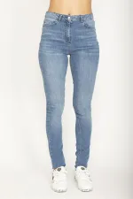 PANTALON EN JEAN 5 POCHES BLEU DÉLAVÉ POUR FEMME