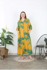 Kadın Büyük Beden Mavi Ön Boy Düğmeli Gömlek Yakalı Uzun Elbise 65N37875