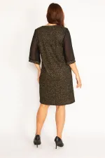 Kadın Gri Sim Detaylı Kolları Şifon Elbise 65N34746