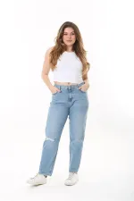 Kadın Büyük Beden Mavi Yüksek Bel 5 Cepli Kot Pantolon 65N37517