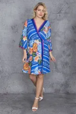 Kadın Renkli Volan Kollu Anvelop Elbise 65N24440