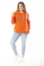 Kadın Büyük Beden Oranj İçi Şardonlu İki İplik Kapşonlu Sweatshirt 65N37163