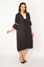 Kadın Renkli Dantel Detaylı Dokuma Viskon Kumaş Elbise 65N33210