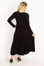 Kadın Fujya Yaka Detaylı Uzun Kollu Katlı Elbise 65N34514