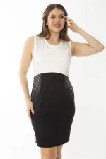 Kadın Büyük Beden Siyah Taş Detaylı Elbise 65N37095