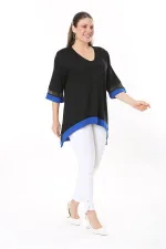 Kadın Büyük Beden Kemik Kol Ve Etek Ucu Tül Ve Garni Detaylı V Yakalı Arkası Uzun Tunik 65N37681