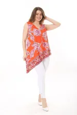 Kadın Büyük Beden Renkli Asimetrik Kesim V Yakalı Renkli Kolsuz Bluz 65N37593