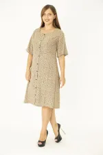 Kadın Büyük Beden Lacivert Dokuma Viskon Kumaş Ön Düğmeli Cepli Elbise 65N36785