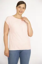 Kadın Somon Büyük Beden Önü Astarlı Tül Etek Ucu Lastikli Yaka Pileli Bluz