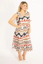 Kadın Renkli Dokuma Viskon Kumaş Yaka Volanlı Elbise 65N34451