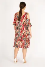 Kadın Fujya Büyük Beden Omuz Dekolteli Dokuma Viskon Kumaş Yan Cepli Elbise