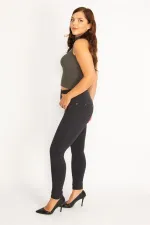 KADIN ANTRASİT ÖN SÜS CEP VE ARKA CEPLİ TAYT